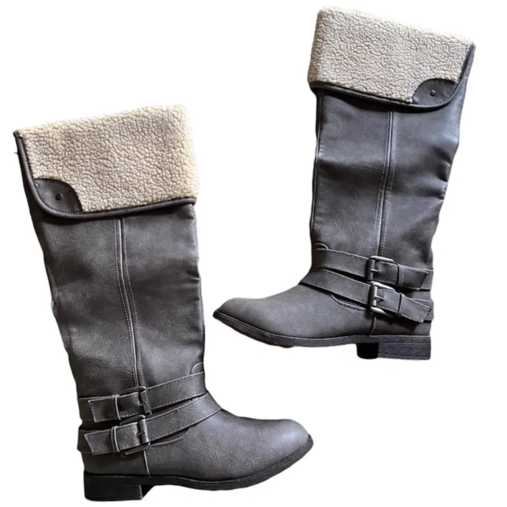 Grey Riding Boots Knee High Over Knee Cornelia Neutral Gray Taupe Womens Size 9